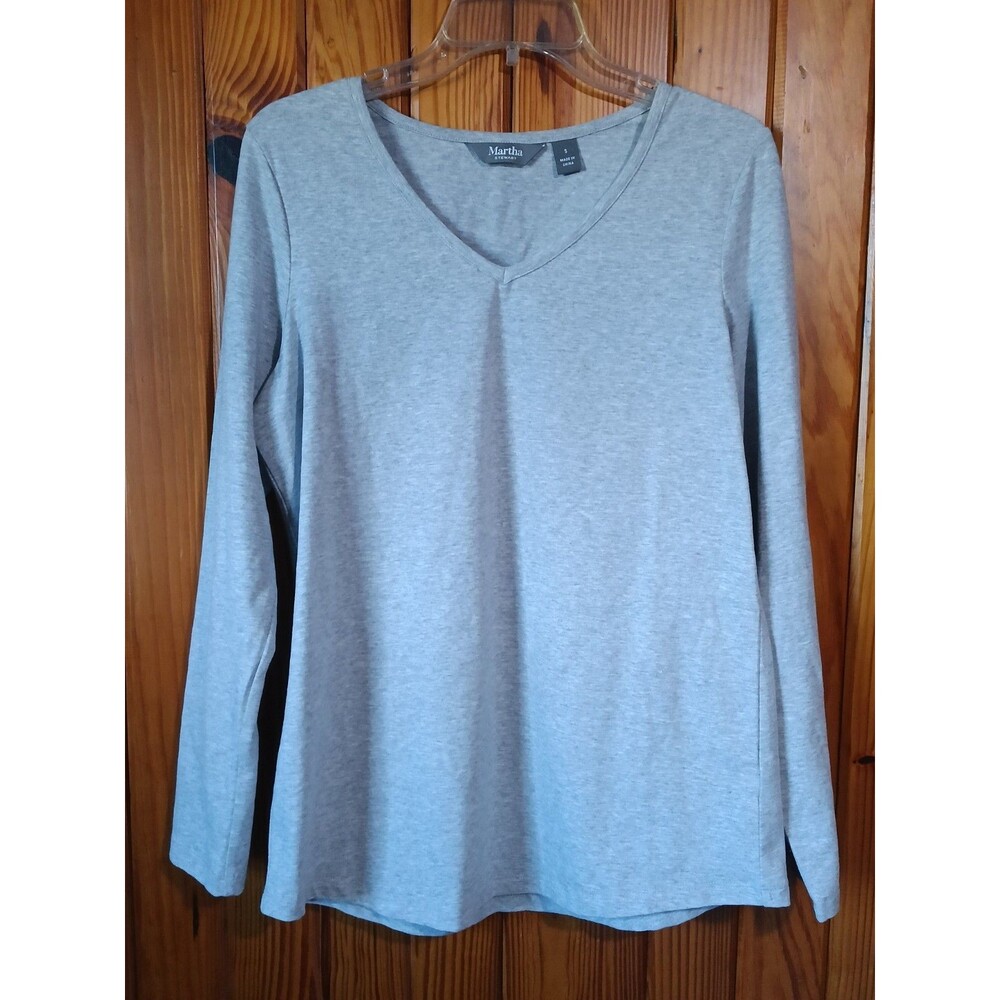 Martha Stewart Women's Signature Full Sleeve V-Neck Tee Gray Size Small